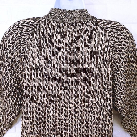Vintage 80s Jeanne Pierre Metallic Cable Knit Sweater -M Wool/Angora Gold Black - Picture 10 of 10